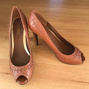 Ralph Lauren Tan Peep-toe Heels